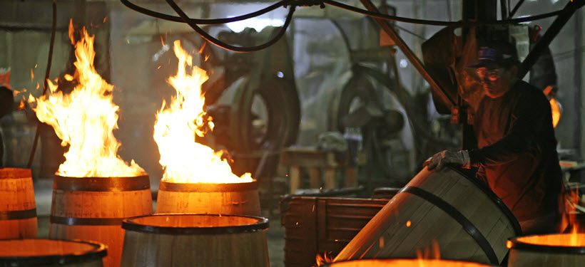 Bourbon Barrels Being Charred 820