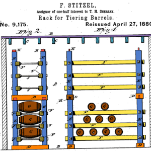 US Patent No 9175 Frederick Stitzel Rack Tiering Barrel System Drawing