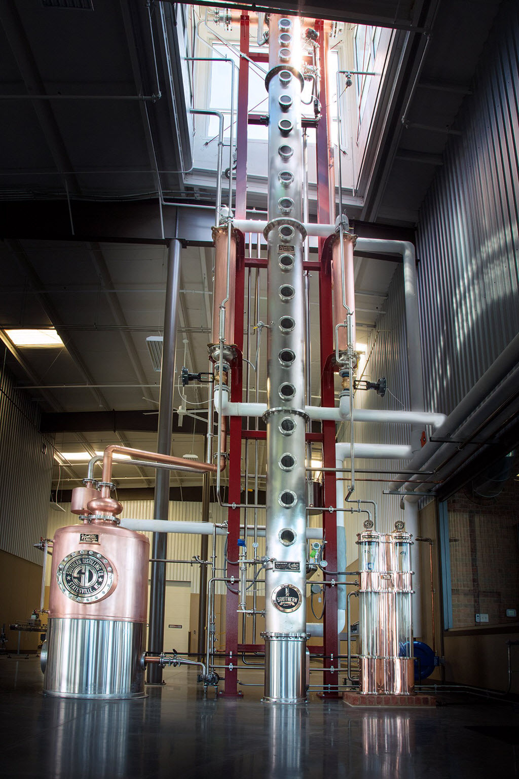 Southern Distilling Company - 40' Tall Vendome Copper & Brass Works Stainless Steel and Copper Column Still