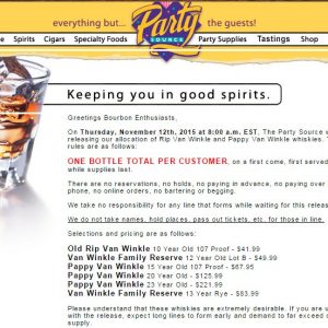Party Source Letter to Pappy Van Winkle Bourbon Fans
