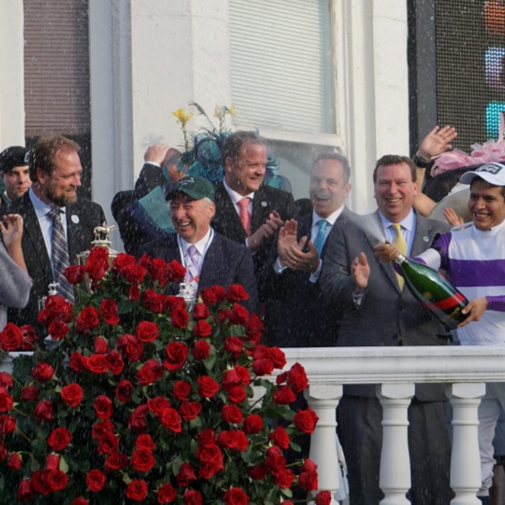 Kentucky Derby 2016 - Jockey Mario Gutierrez Celebrates with Champagne