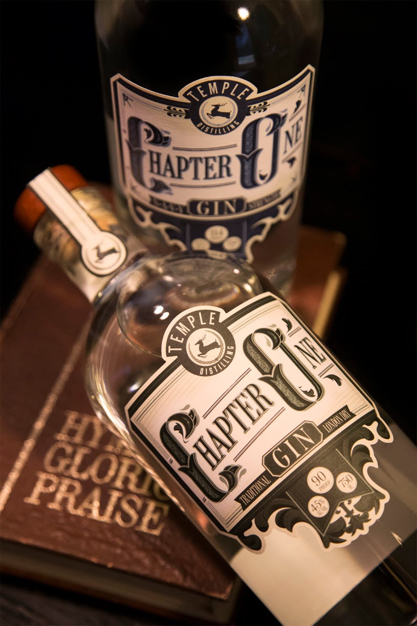 Temple Distilling - Chapter One Gin and Chapter One Navy Gin Bottles