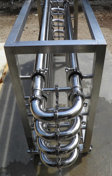 Affordable Distillery Equipment - Heat Exchanger with 2 Inch Inner Tubing and 2.5 Inch Outer Tubing for Cooling Mash