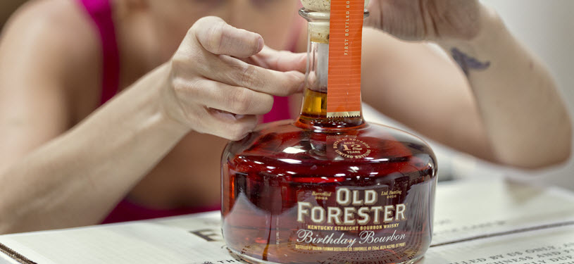 Old Forester 15th Anniversary Birthday Bourbon Hand Labeling