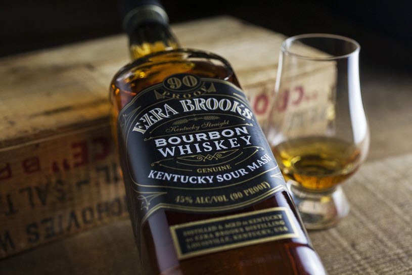 Ezra Brooks Kentucky Straight Bourbon Whiskey - Bottle and Glencairn Glass