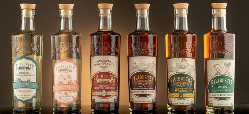 Filibuster Distillery - Filibuster Bourbon, Rye, Whiskey, Gin Bottles