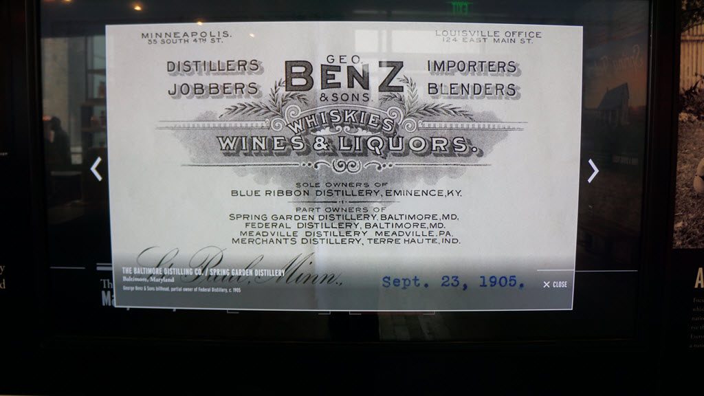 Sagamore Spirit Distillery - Interactive Touch Screen, Benz & Sons Whiskies