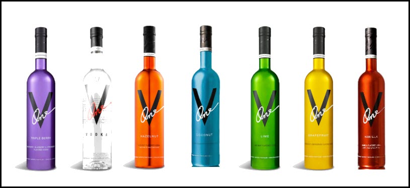 V-One Vodka Spirits Lineup