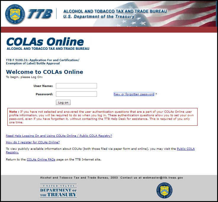 TTB - COLAs Online Home Page