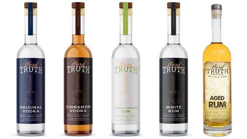 Hard Truth Distilling - New Vodka, Cinnamon Vodka, Gin, White Rum and Aged Rum Labels 2019