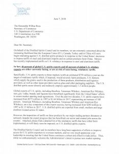 DISCUS Sends Letter to U.S. Commerce Secretary June 5, 2018 Page 1
