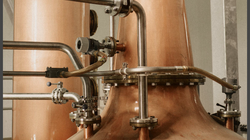 Templeton Rye Distillery - Forsyths 375 Gallon Copper Pot Still and 36 Foot Tall Copper Column Still