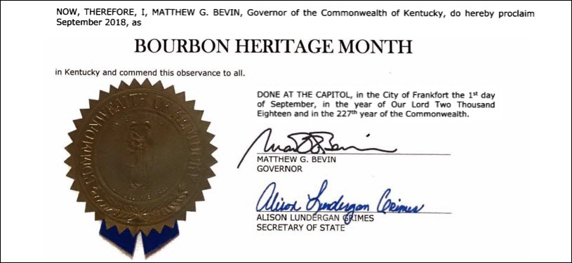Kentucky Distillers' Association - Kentucky Governor Signs 2018 Proclamation Declaring September Bourbon Heritage Month