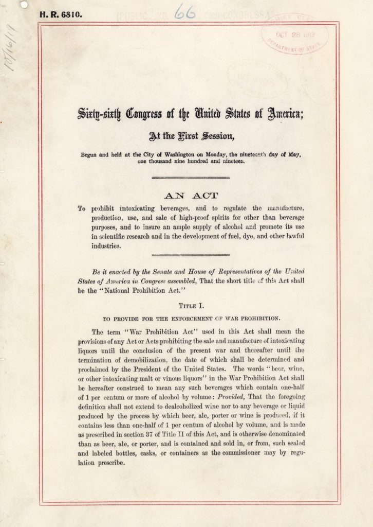 U.S. Constitution - The Volstead Act of October 28, 1919, Page 1