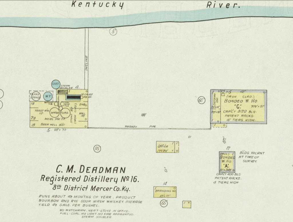 C.M. Deadman Distillery No. 16, Harrodsburg, Ky - 1908 Sanborn Map