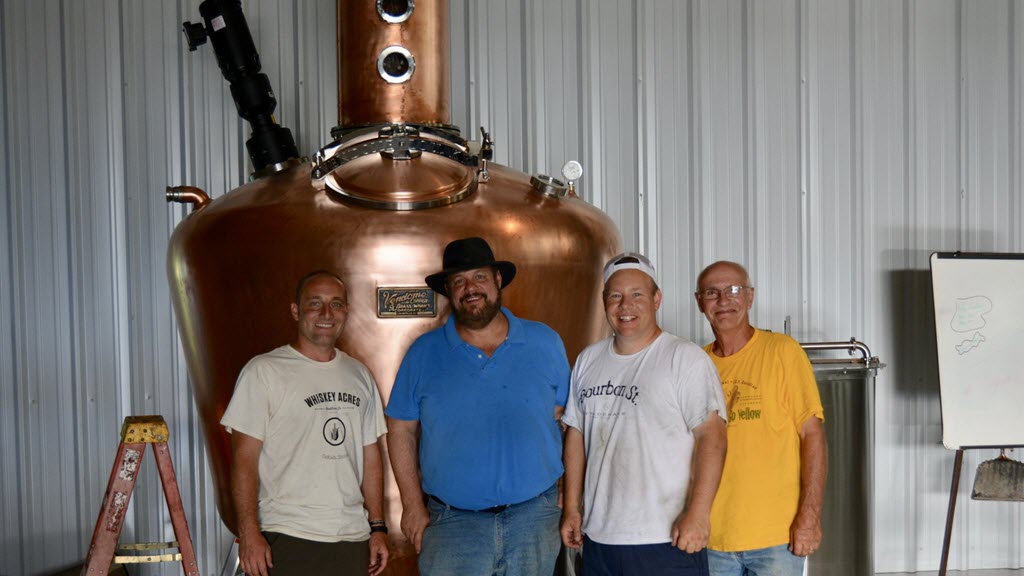 Whiskey Acres Distilling - Setting up the still with Co-Founder Nick Nagele, Master Distiller Dave Pickerell, Co-Founder Jamie Walters and Co-Founder Bill Walters