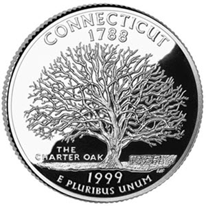 Connecticut Quarter featuring The Charter Oak Tree