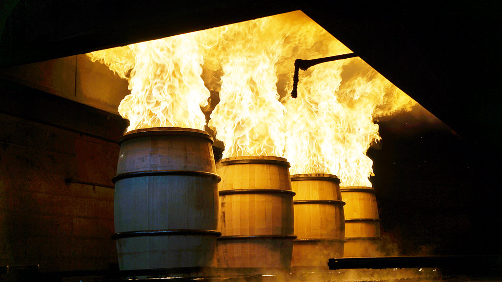 Brown-Forman Cooperage - Charring Barrels Inside the Charring Tunnel