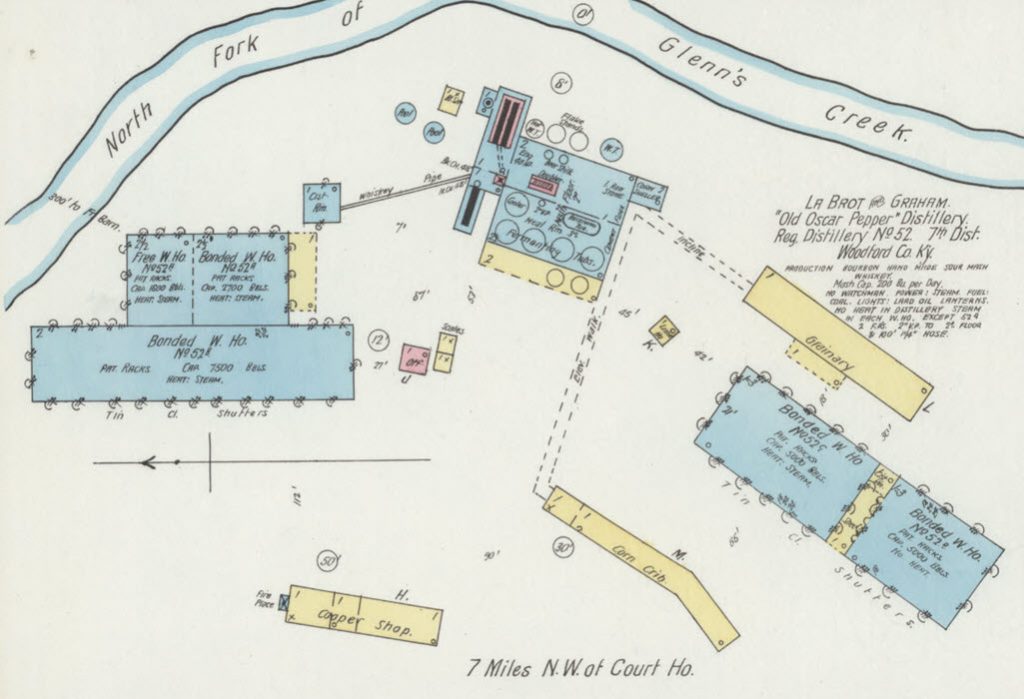 LaBrot & Graham Distillery - Old Oscar Pepper Distillery, Distillery No. 52, Woodford County Kentucky, Sanborn Map - Now Woodford Reserve Distillery