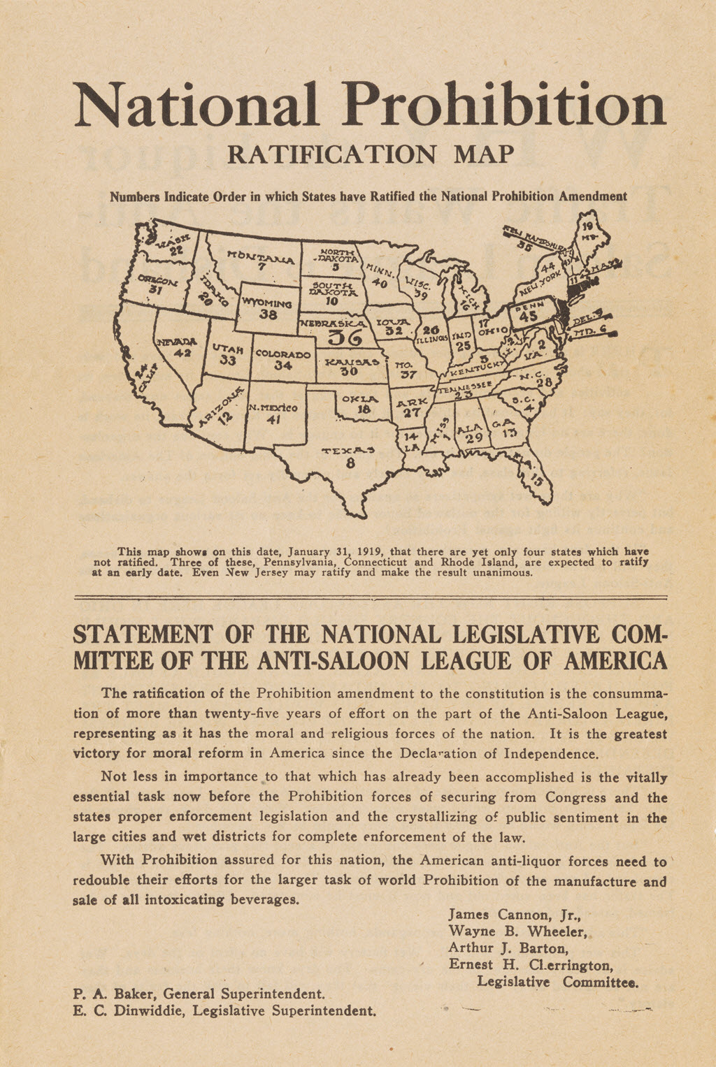 National Prohibition Ratification Map