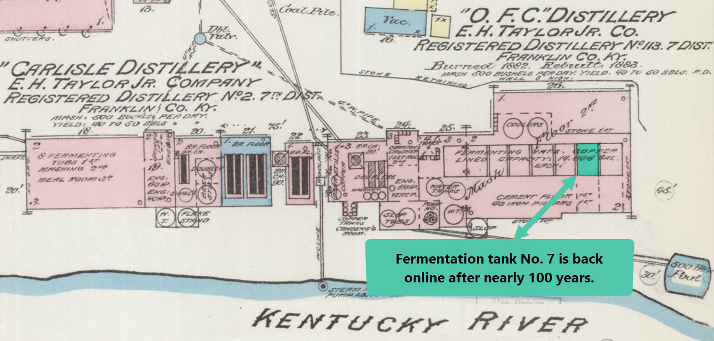 O.F.C. Distillery - E.H. Taylor Jr's 14,000 Gallon Fermentation Tank is Back Online after Nearly 100 Years