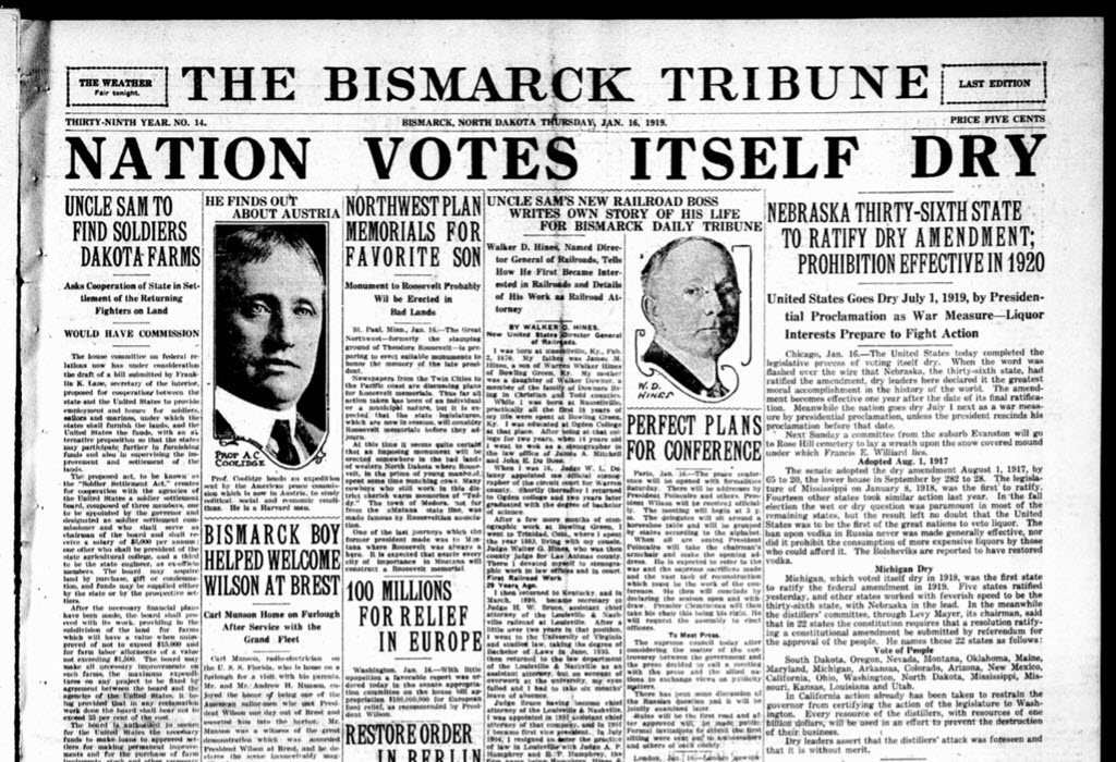 The Bismark Tribune - Nation Votes Itself Dry, January 16, 1919