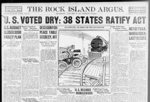 The Rock Island Argus - U.S. Voted Dry - 38 States Ratify Act, January 16, 1919