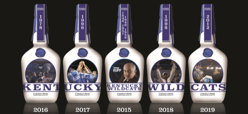 Maker's Mark Distillery - Custom Maker's Mark Bouron Kentucky Wildcat Bottle Collection from 2015 to 2019