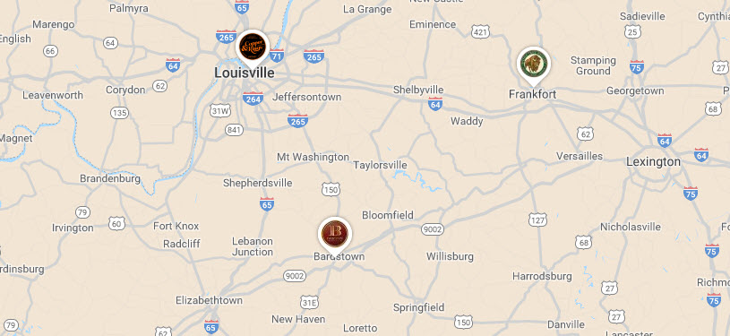 Barrel and Bold Kentucky Distillery Adventures - Copper & Kings American Brandy, Buffalo Trace Distillery and Barton 1792 Distillery, Map