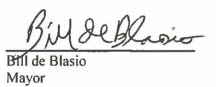 New York City Mayor Bill de Blasio signature