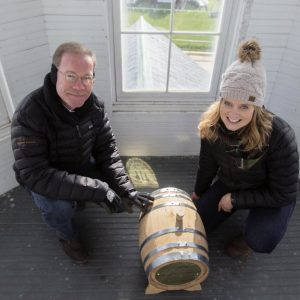 Woodford Reserve Distillery - Assitant Master Elizabeth McCall and Master Distiller Chris Morris with the Honey Barrel inside the Twin Spire