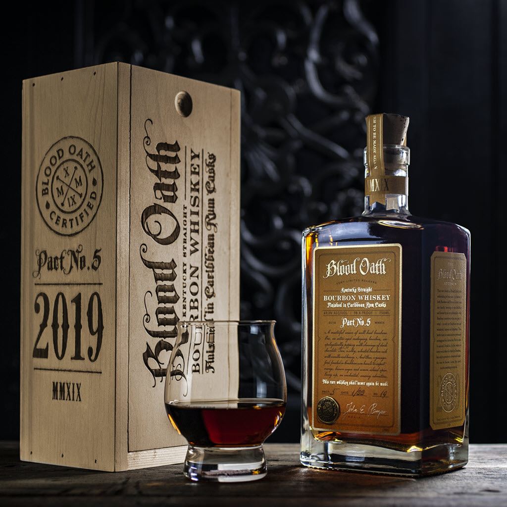 Blood Oath Kentucky Straight Bourbon Whiskey Pact No. 5 Bottle and Box