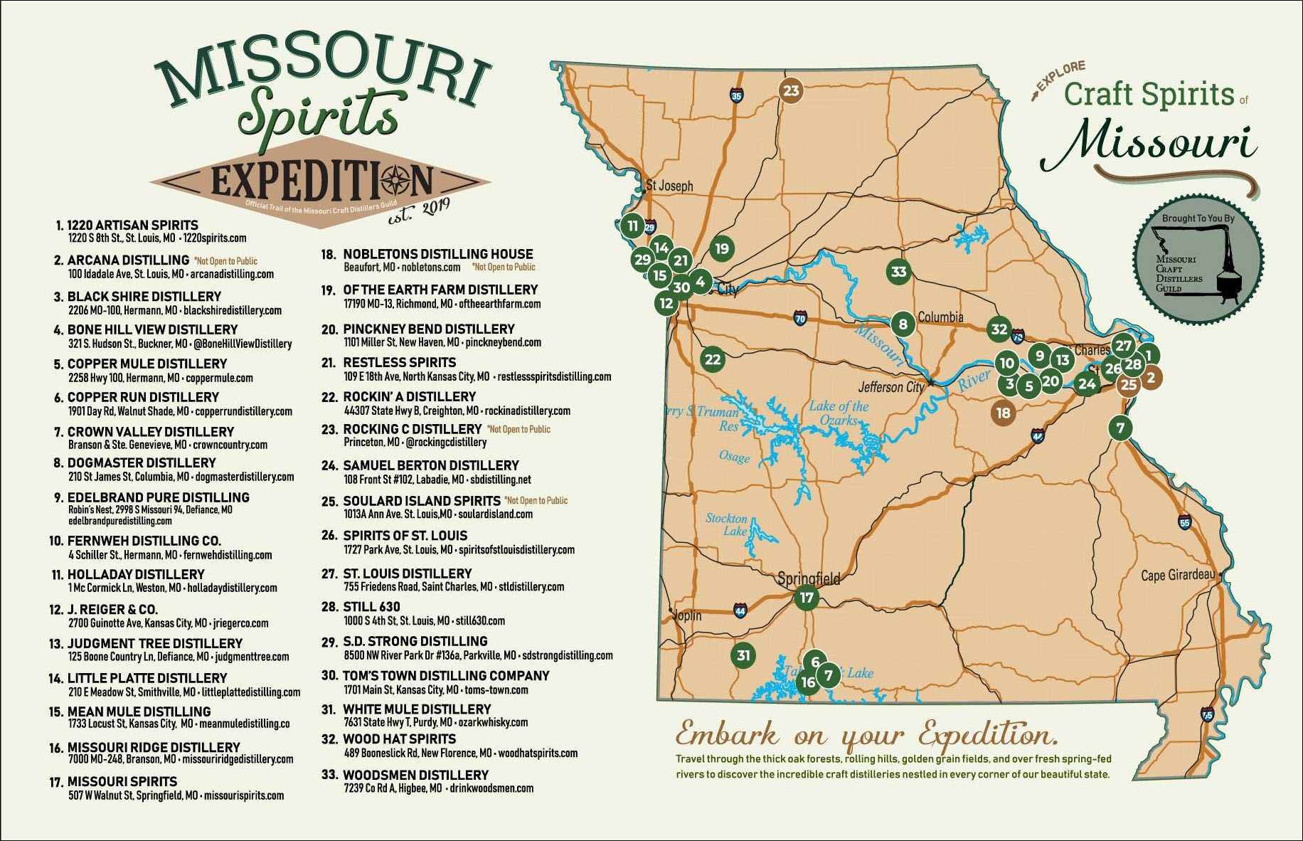 Missouri Spirits Expedition - The Official Trail of the Missouri Craft Distillers Guild Map