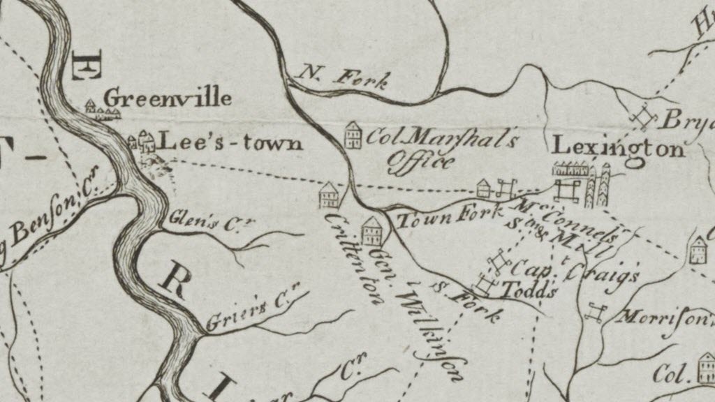 Map of Kentucke Dated 1784 - Historic Kentucky Map featuring Lee's-Town, Kentucke now known as Frankfort, Kentucky