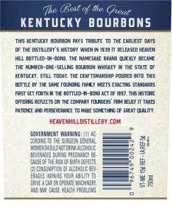 Heaven Hill Distillery - Heaven Hill Bottled in Bond 7 Year Old Kentucky Straight Bourbon Whiskey Label Back