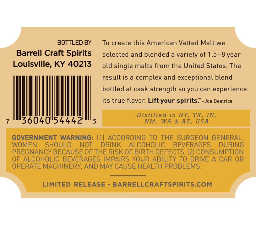 Barrell Craft Spirits - American Vatted Whiskey, label-back