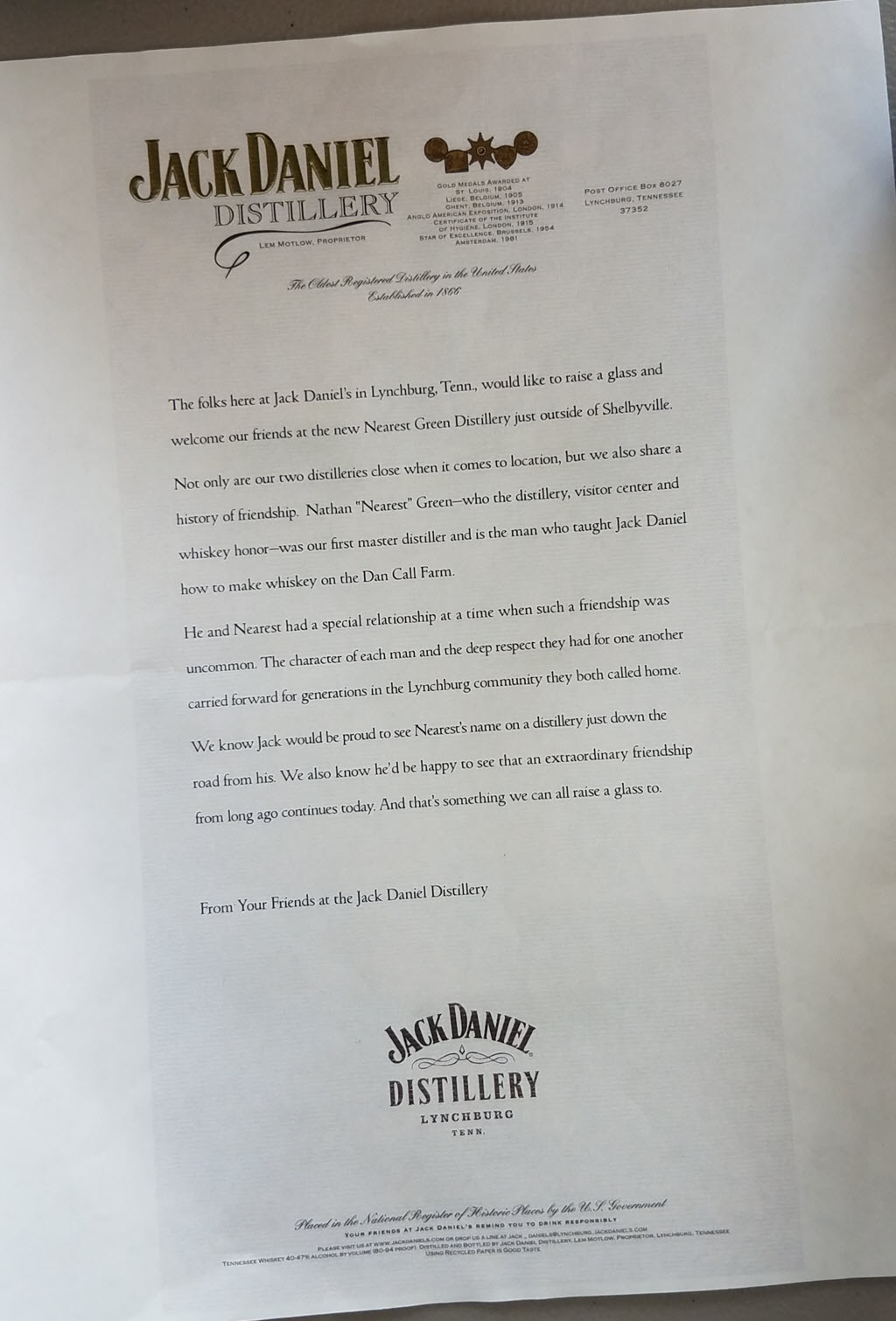 Jack Daniel Distillery - Jack Daniel's Love Letter to Nearest Green, September 5th, 2019