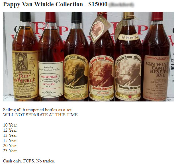 Pappy Van Winkle Collection for Sale - $15,000
