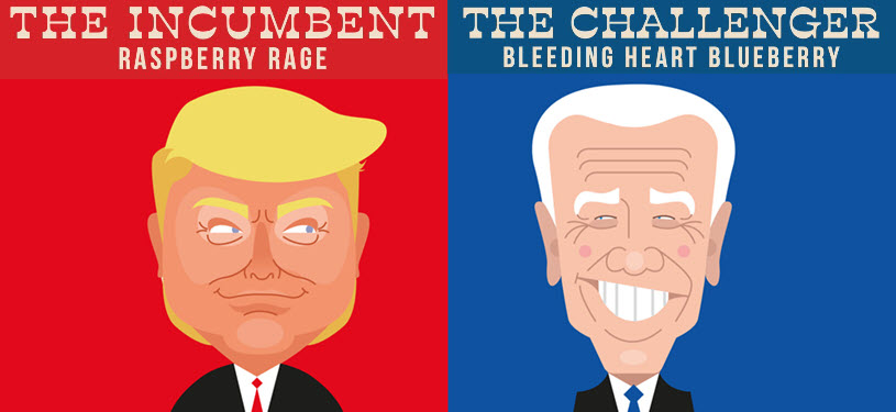 Election Vodka - The Incumbent - Raspberry Rage vs. The Challenger - Bleeding Heart Blueberry