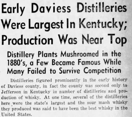 Green River Distillery - Early Daviess County Distilleries Were Largest in Kentucky, Second Only to Jefferson County