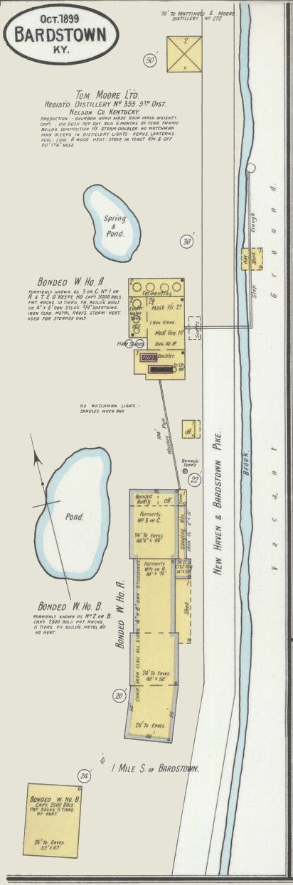 Tom Moore Ltd Distillery - Bardstown, Kentucky Sanborn Map, Oct. 1899