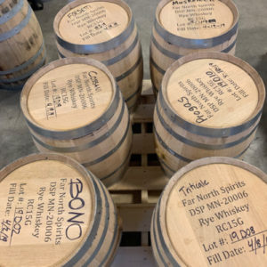 Far North Spirits - Rye varieties aging in barrels.