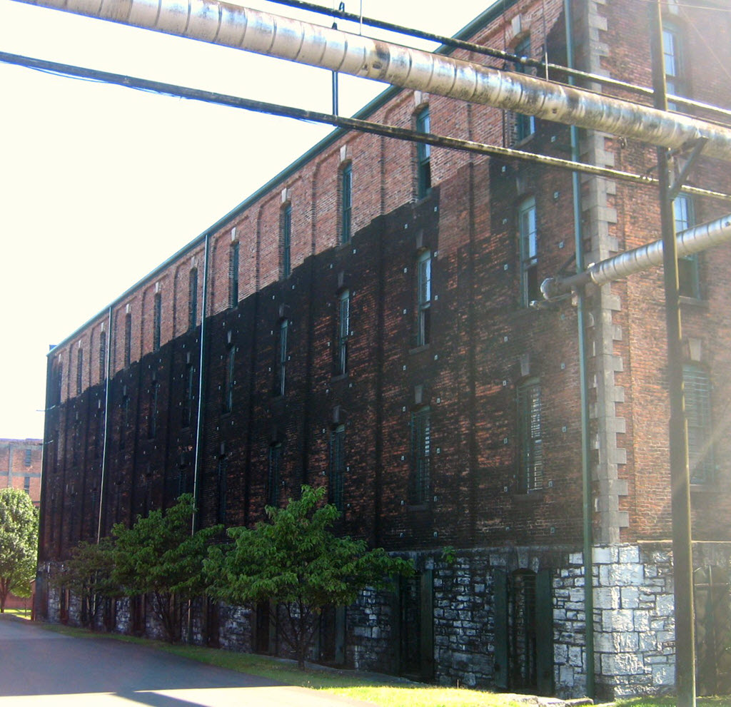 Buffalo Trace Distillery - Warehouse C, Shows brick repair work completed after 2008 Tornado, courtesy of Thomas Cizauskas