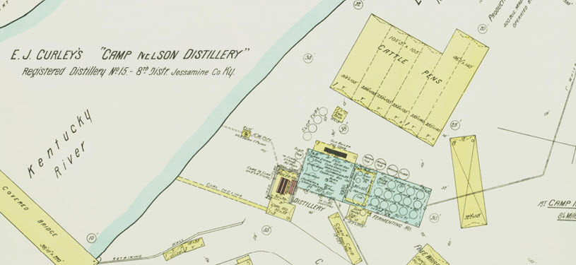 E.J. Curley & Co. Distillery - 1893 Sanborn Map of E.J. Curley's 'Camp Nelson Distillery'