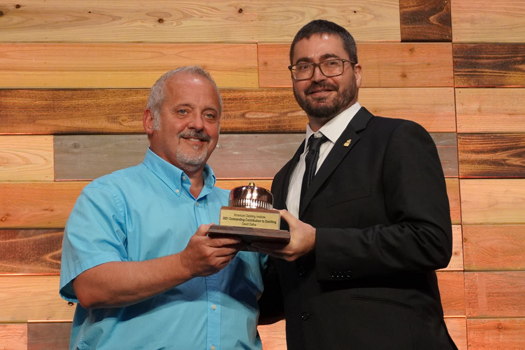 American Distilling Institute - Flavorman and Moonshine U Founder David Dafoe Awarded ADIs 2021 Outstanding Contribution To Distilling with ADI President Erik Owens