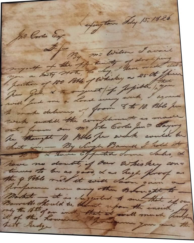 Independent Stave Company - Char Levels and Double Barreling, February 15, 1826 Letter Requesting a Char of 1-16th of an Inch