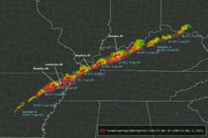 Radar Collage of a Long Lived Supercell Radar on December 10 and 11,2021