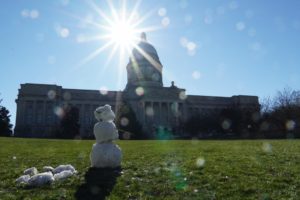 Kentucky State Capitol Building - Sun Setting Over the Capitol with Snowman