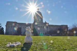 Kentucky State Capitol Building - Sun Setting Over the Capitol with Snowman