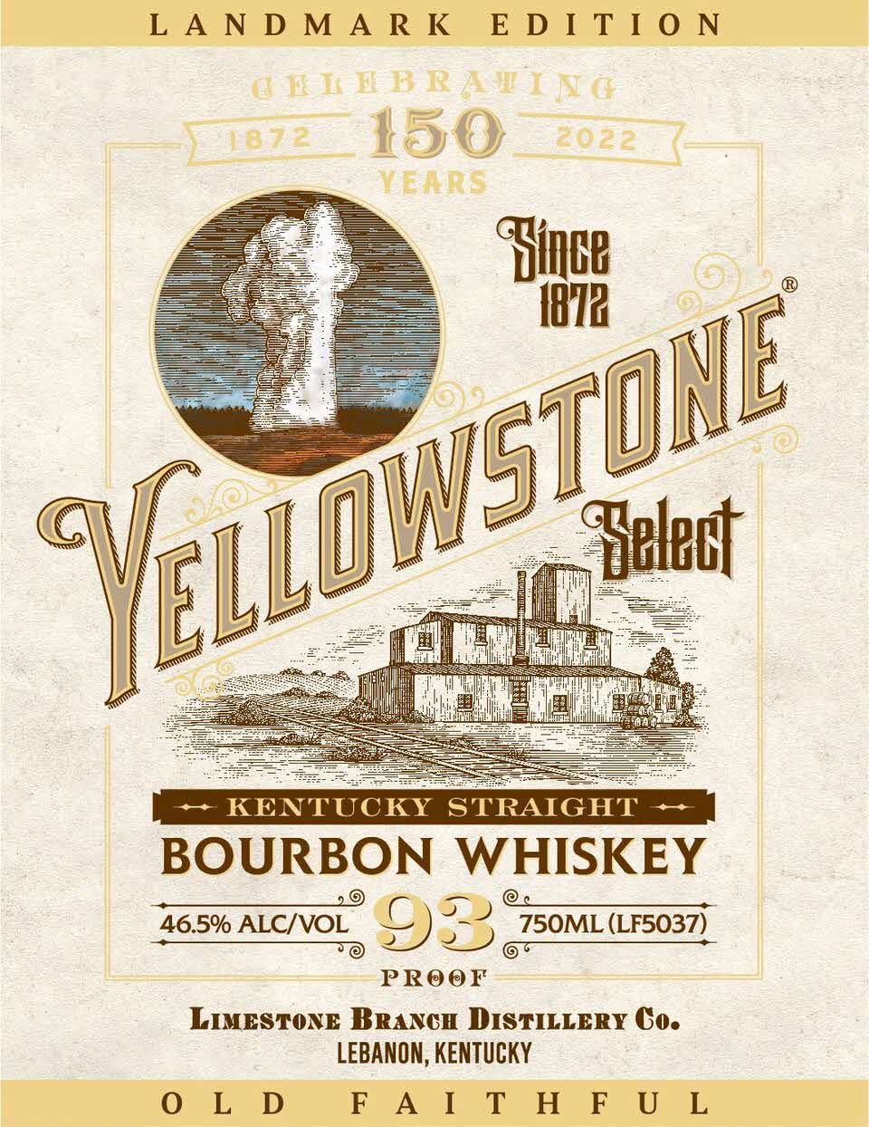 Limestone Branch Distillery - 2 Yellowstone Select Kentucky Straight Bourbon Whiskey, 150 Year Celebration, Old Faithful Label